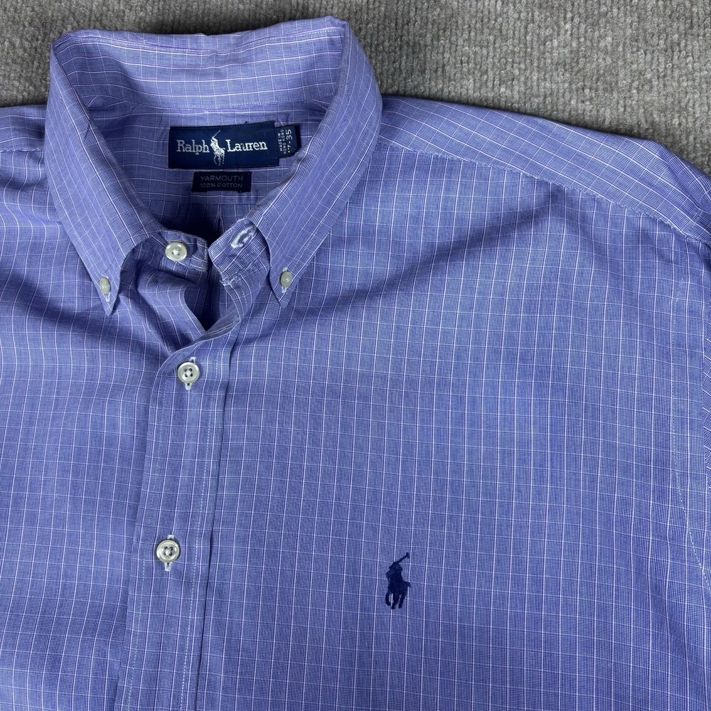 Ralph Lauren Yarmouth Dress Shirt Mens 17-35 Purple Check Button Down Cotton
